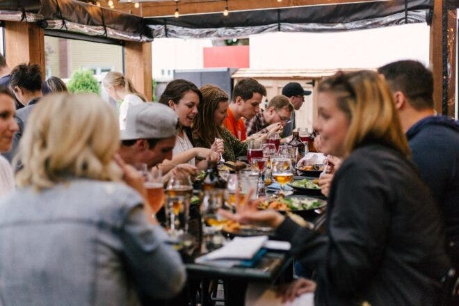 People eating outside