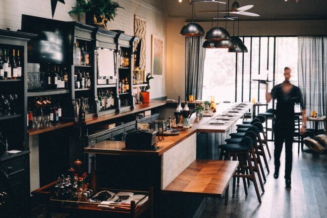 Blurred server in restaurant