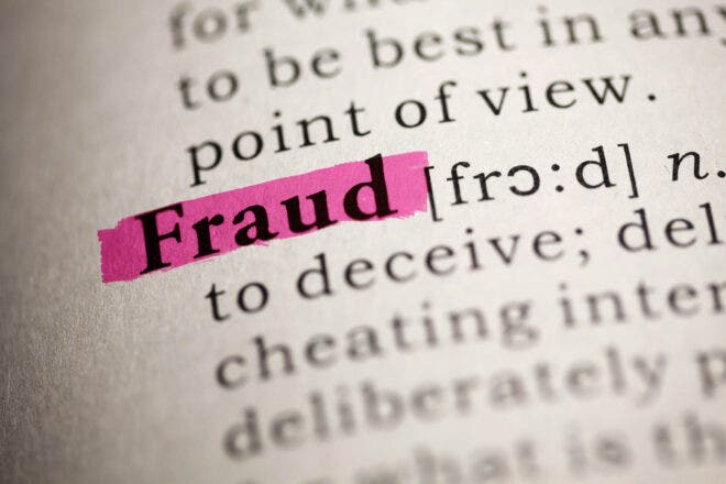Fraud highlighted in dictionary