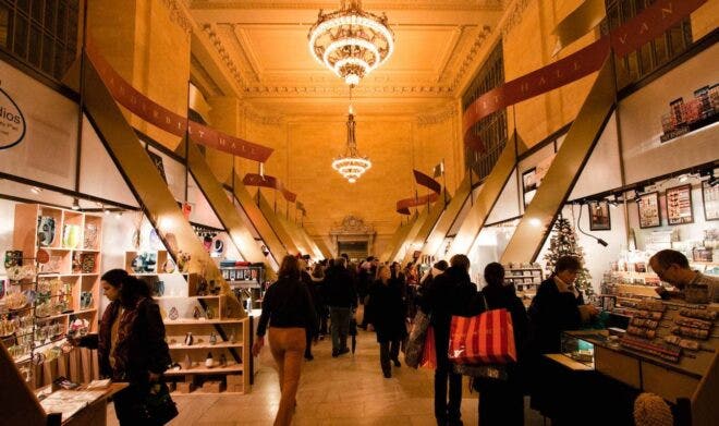 Holiday shopping in a marketplace